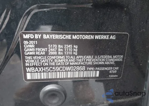 2012 BMW 528I xDrive z USA, uszkodzony, nr VIN WBAXH5C59CDW02868